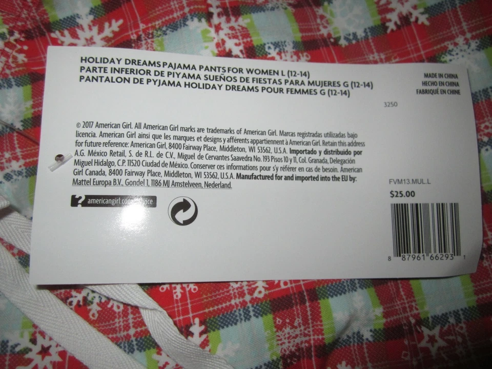 Pijama American Girl Holiday Dreams para MUJER NUEVO CON ETIQUETAS EN BOLSO AG TALLA L 12.-14 Foto 3 de 4