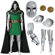 Fantastico costume da battaglia cosplay Doctor Doom 4 verde con accessori armatura