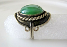 VTG RING SILVER STERLING LARGE OVAL GREEN STONE MODERN ONE SIZE/SIZABLE MEXICO