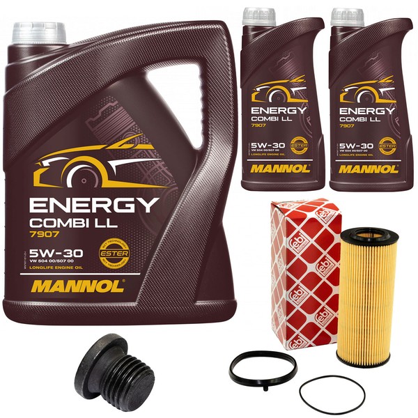 MotoröL Set Mannol 5W-30 7 Liter + ÖLfilter + Schraube FüR Audi A6 A7 VW Touareg-image