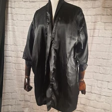 Fredericks of Hollywood Black Satin Kimono Short Robe Lingerie Small Lace