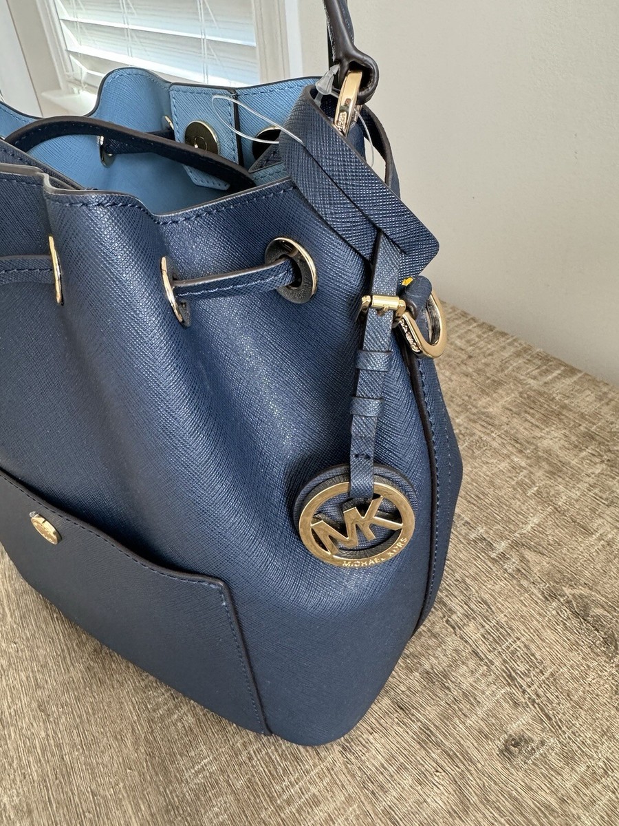 NWT Michael Kors Greenwich Navy/Sky Leather Bucket Bag