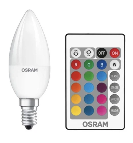Osram LED Colour Changing RGBW, SES E14, Dimmable Candle Bulb - Remote Control