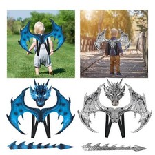 Image of Kids Dragon Costume Wing Tail Face Cover Set Sturdy Wing 60cmx30cm, Mask