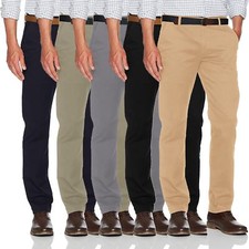 Mens Chino Stretch Trousers Regular Fit Straight Cotton Casual Work Pants