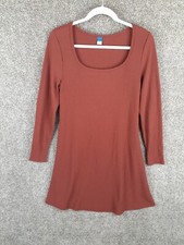 Old Navy Rib Knit Dress Womens M Copper Long Sleeve Scoop Neck Stretch Casual