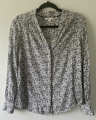 Boden Long Sleeve Button Down V Neck Blue Floral Career Sz10, Gentle Pleating