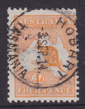 AUSTRALIA 1913 4d Orange KANGAROO AND MAP T PERFIN HOBART PMK SG 6 (SF78)