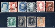 US 1847 1861 COLLECTION OF 10 EARLY ISSUES ALL USED THE 1c IMPERF APPEARS UNUSED