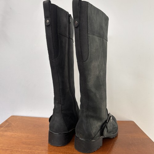 Clarks Boots Knee High Black Flat Buckle Nubuck Comfort Zip Up Size UK 5 - Picture 10 of 15