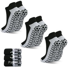 Men Grips Socks, Ankle Low Cut Non Slip Cushion 3 Pairs Pilates Yoga Hospital Sk