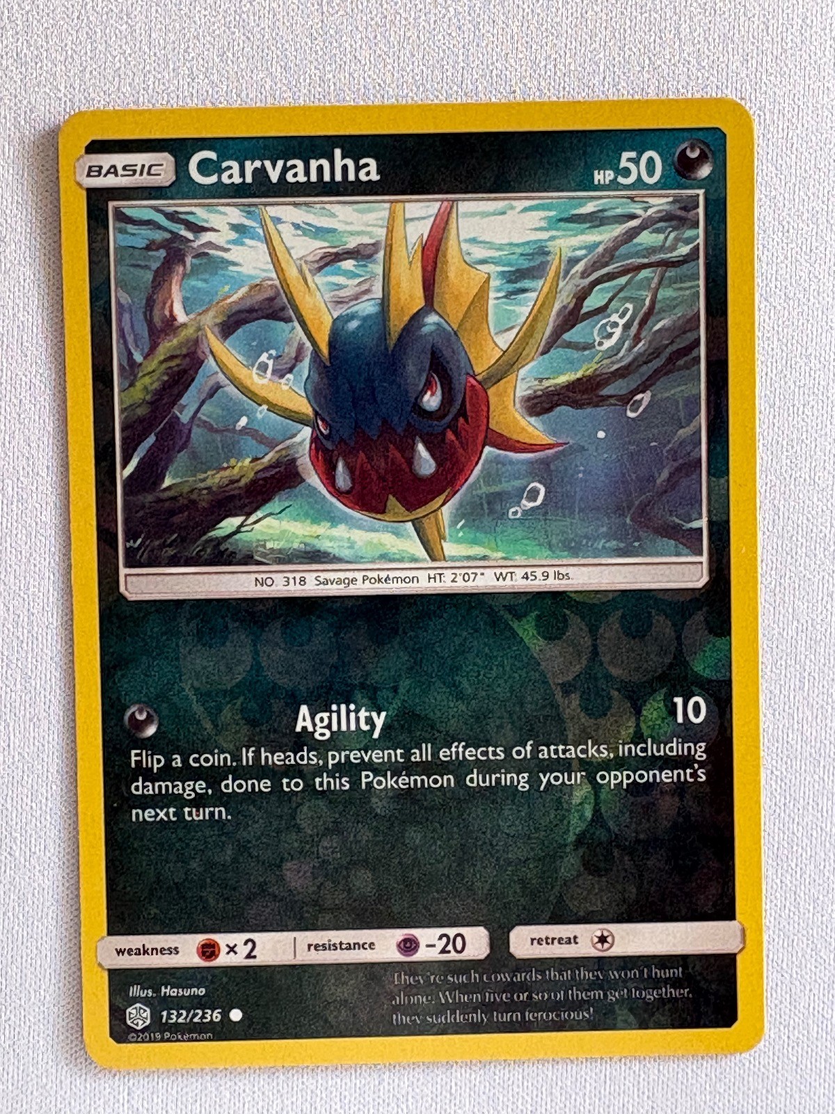 CARVANHA 132/236 COMMON COSMIC ECLIPSE POKEMON REVERSE HOLO LP