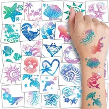 CHARLENT Glitter Hawaiian Ocean Temporary Tattoos for Kids  74 Marine Life ...