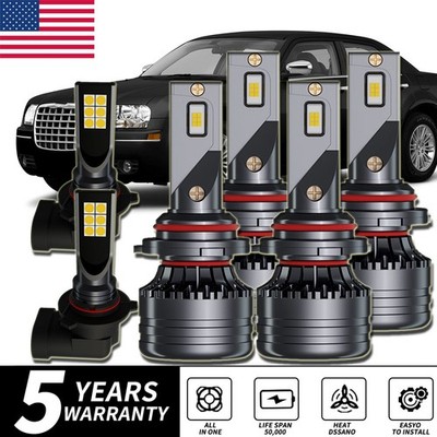 For Chrysler 300 Base Sedan 4-Door 2.7L 3.5L 2005-2010 LED Headlight + Fog Bulbs