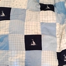 Nautica Kids Crib Quilt Nautical Sailboat Patchwork Blue White Navy 64x86