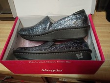 Alegria DEB-7608 Black/Blue/Silver Leather Clogs Shoes Women's 42 NEW