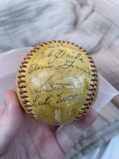 1950s Cleveland Indians Team Signed Baseball Bob Feller Sam Chapman Vintage