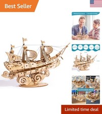 Elegant 3D Wooden Sailboat Puzzle Kit for Adults - Vintage Craftsmanship
