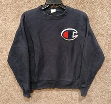 Vintage 80s Champion Reverse Weave Warmup Sweatshirt Navy Medium Logo USA Made
