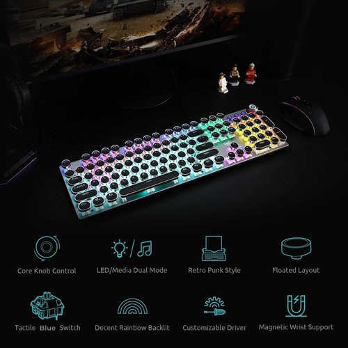 F2088 Typewriter Style Mechanical Gaming Keyboard Blue Switches,Rainbow LED B... - Picture 8 of 8
