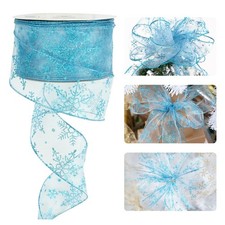 Blue Snowflake Wired Ribbon 2.5 inch X 50 Yards Light Blue Christmas Organza ...