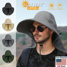 Wide Brim Sun Hat with Neck Flap UV Protection Hiking Fishing Cap for Men Women