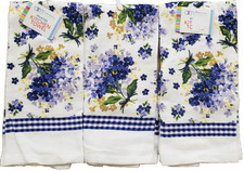 Set of 3 Same Printed Kitchen Terry Towels 15"x25" BLUE,TAN YELLOW FLOWERS,AM