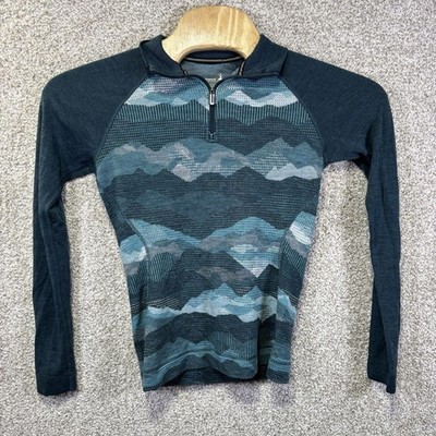 Smartwool Shirt Womens Medium Blue 1/4 Zip Merino Wool Base Layer Long Sleeve