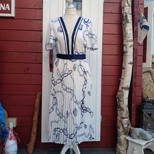 Retro Plissee Kleid Madelene weiß blau Ketten-Print Gr. S/36-38 marine Maritim