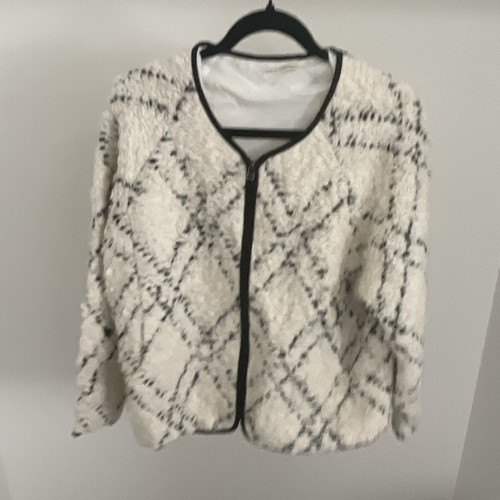Ulla Johnson L Boucle Zip Jacket Cream Black Textured Wool Blend Lined Large