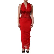 DOLCE & GABBANA Dress Red Halter Corset Sleeveless Sheath IT42/US8/M RRP 4130usd