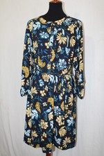 LOFT Outlet XL Black Floral Lightweight Buttoned Shift Dress Long Sleeve Belted