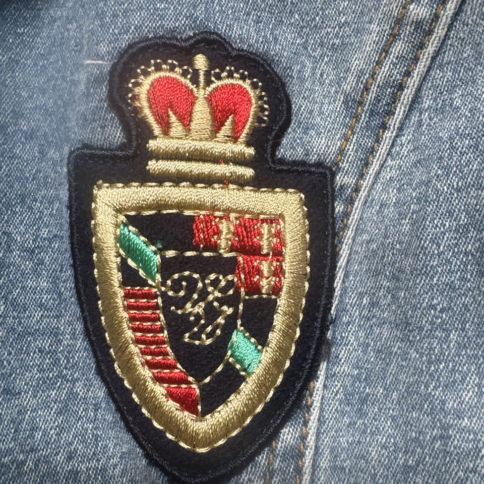 Vintage 90s Denim Blazer Double Breasted Crest Patch Old Money Preppy Style L - Image 4 of 4