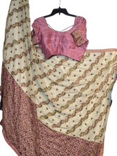 Pink  Cream Embroidered Lehenga Choli Set With Beaded Details  Tie-Back Design