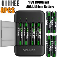 8Pack 1.5V 1300mWh AAA Rechargeable Lithium Battery with 4-slot Thin Charing Box