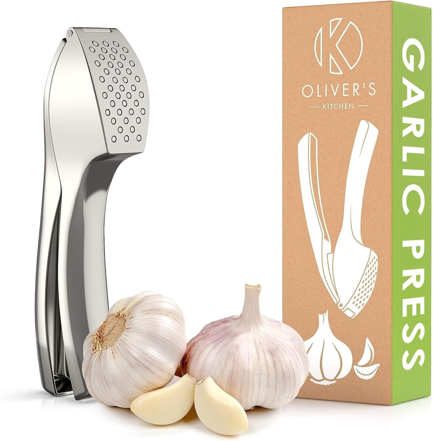 Oliver's Kitchen Garlic Crusher, Press & Mincer + Peeler - Easy Clean Silver - Image 4