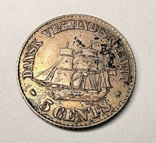 1859  Danish West Indies 5 Cents Coins -62.5% Silver