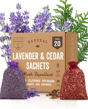 All-Natural Cedar and Lavender Sachet (20 Pack) with Hanger Hooks Included: 10 L