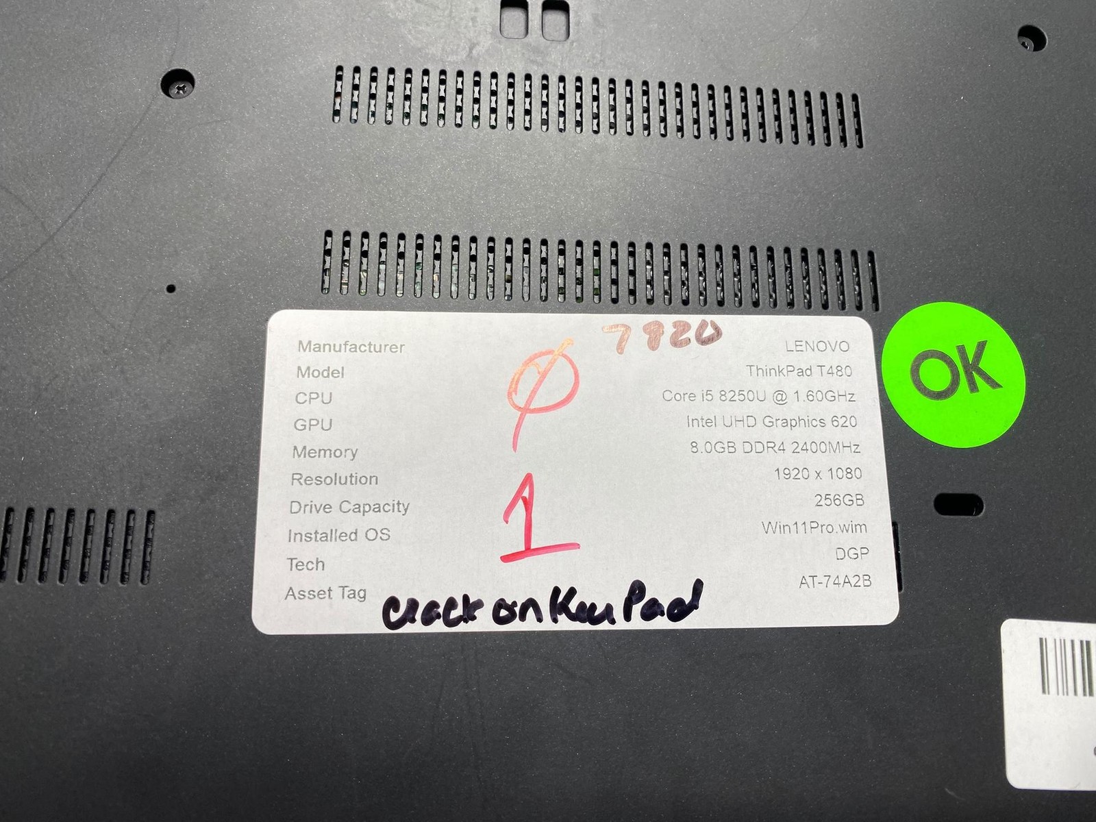 Lenovo ThinkPad T480, 14-Inch Laptop, with Intel Core i5-8250U, Windows 11 Pro