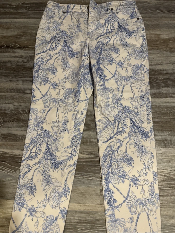 Elie Tahari Pants Floral Blue White Women Size 8 - Image 3 of 4