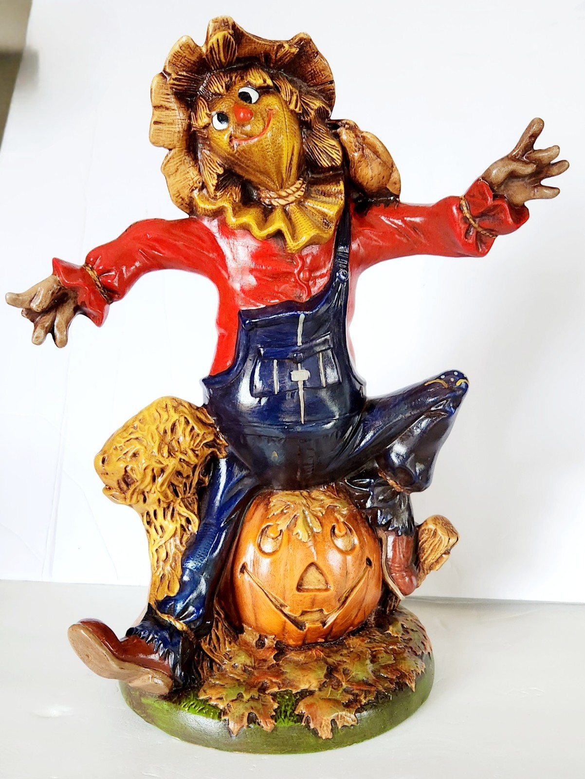 Vintage Scarecrow Byron Molds Pumpkin Halloween Figurine Ceramic 12" Handpainted