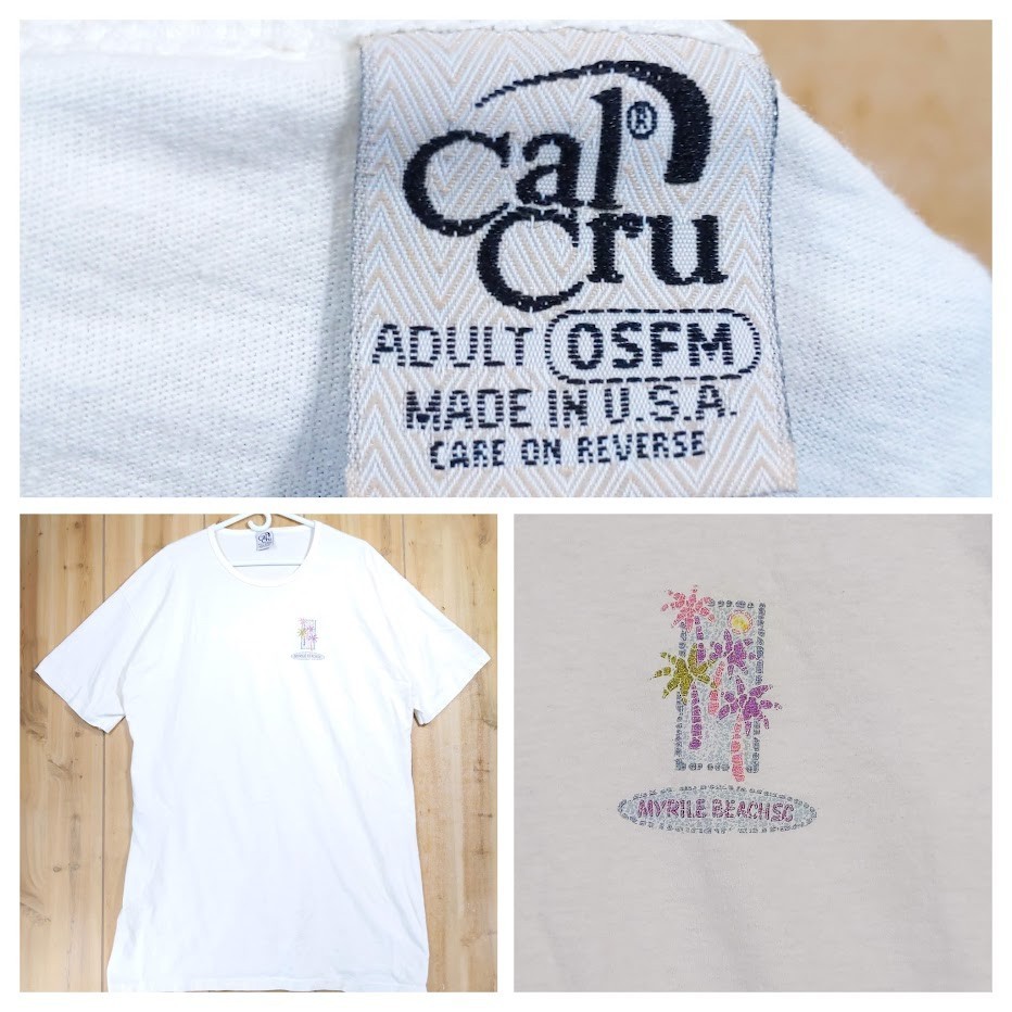 CalCru VTG 80s White T-Shirt Adult O/S Myrtle Beach SC Palm Trees