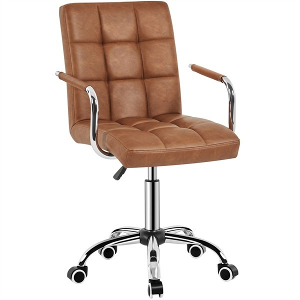 Home Office Chair PU Leather Computer Desk Chair Adjustable Swivel Chair w/ Arms