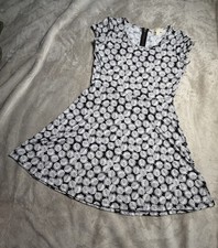 MICHAEL Michael Kors Women Medium Black White Leaf Print A-Line Dress Sleeve