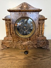 Antique 1890-1910s Seth Thomas Pink/Beige Marbled Adamantine Mantle Clock Works