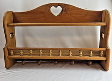 Vtg Handmade Wood Heart Cutout Trinket Shelf Wall Hanging Pegs 26" Cottagecore
