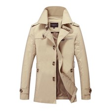 Men Thick Buttons Warm Winter Jacket - Beige