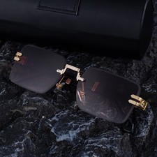 Herren Sonnenbrille Polarisiert Damen Retro Randlos Rechteckig UV400 Verspiegelt