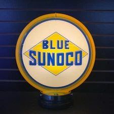 13.5" Blue Sunoco Gas Pump Globe WITH Heavy Duty Light Base Sunoco Gasoline Ads