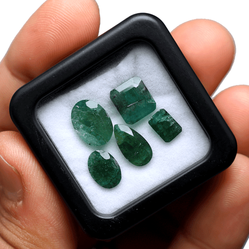 Lote de 5 piedras preciosas sueltas corte facetado de 7 mm-11 mm esmeralda natural sin tratar de Zambia - Imagen 3 de 10